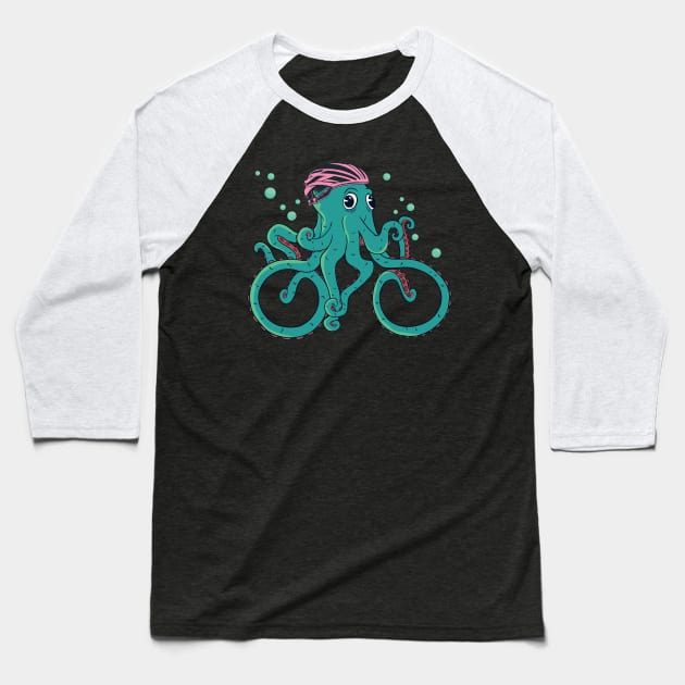 Octopus with bike helmet, Mimicking Riding a Bicycle Baseball T-Shirt by Graphic Duster